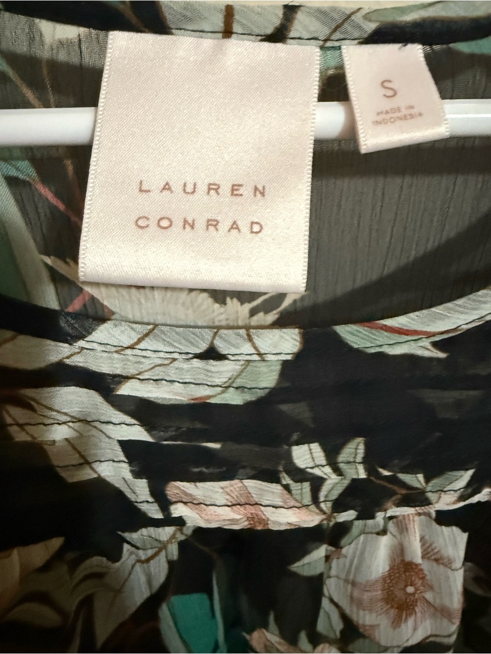 LC Lauren Conrad Black Sheer Floral Blouse with Teal & Blush Accents - Picture 2 of 3
